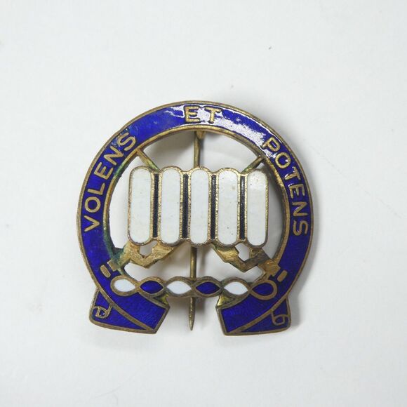 US Army 7th Infantry Pin Volens Et Potens Vintage Blue White Enamel Insignia - Picture 2 of 6